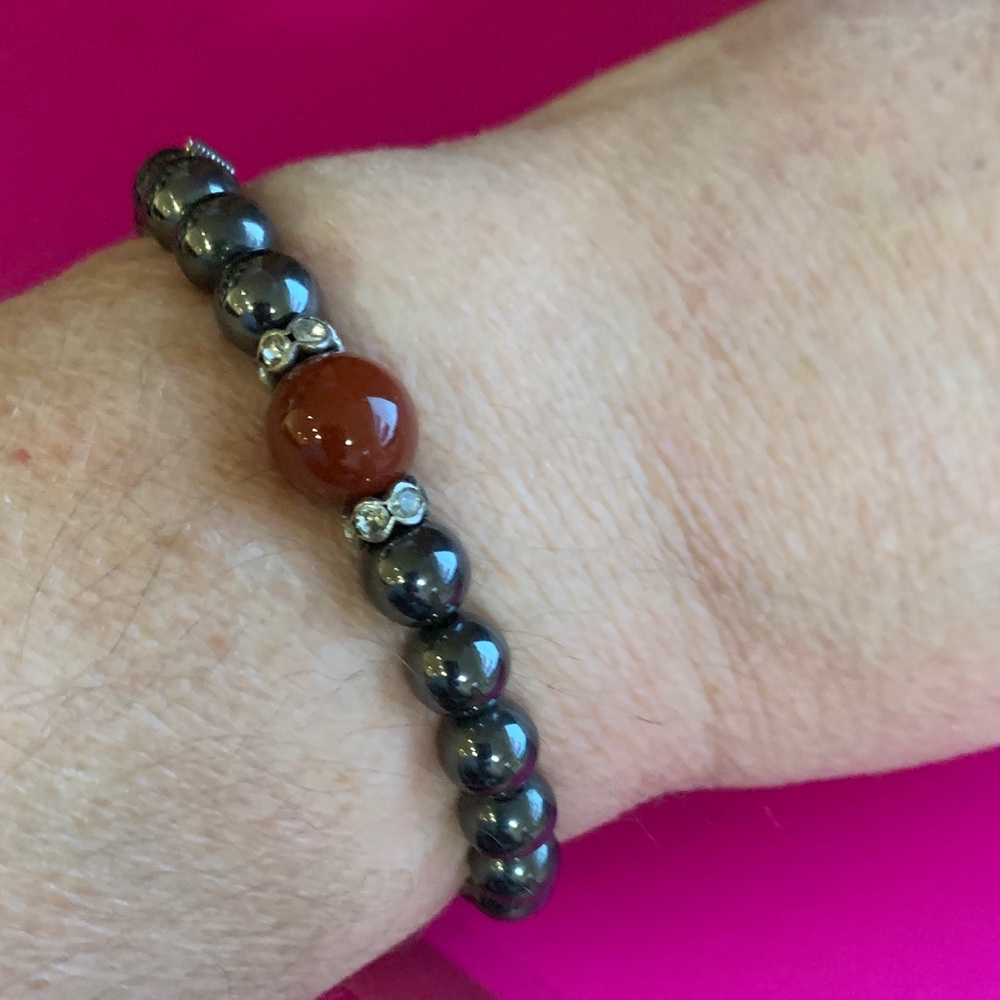 Elegant Silver and Red Beaded Bracelet
